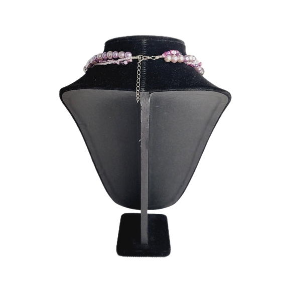 Sophisticated Mother Of Pearl Shell Heart Multistrand Purple Beaded Necklace Set - Picture 8 of 11